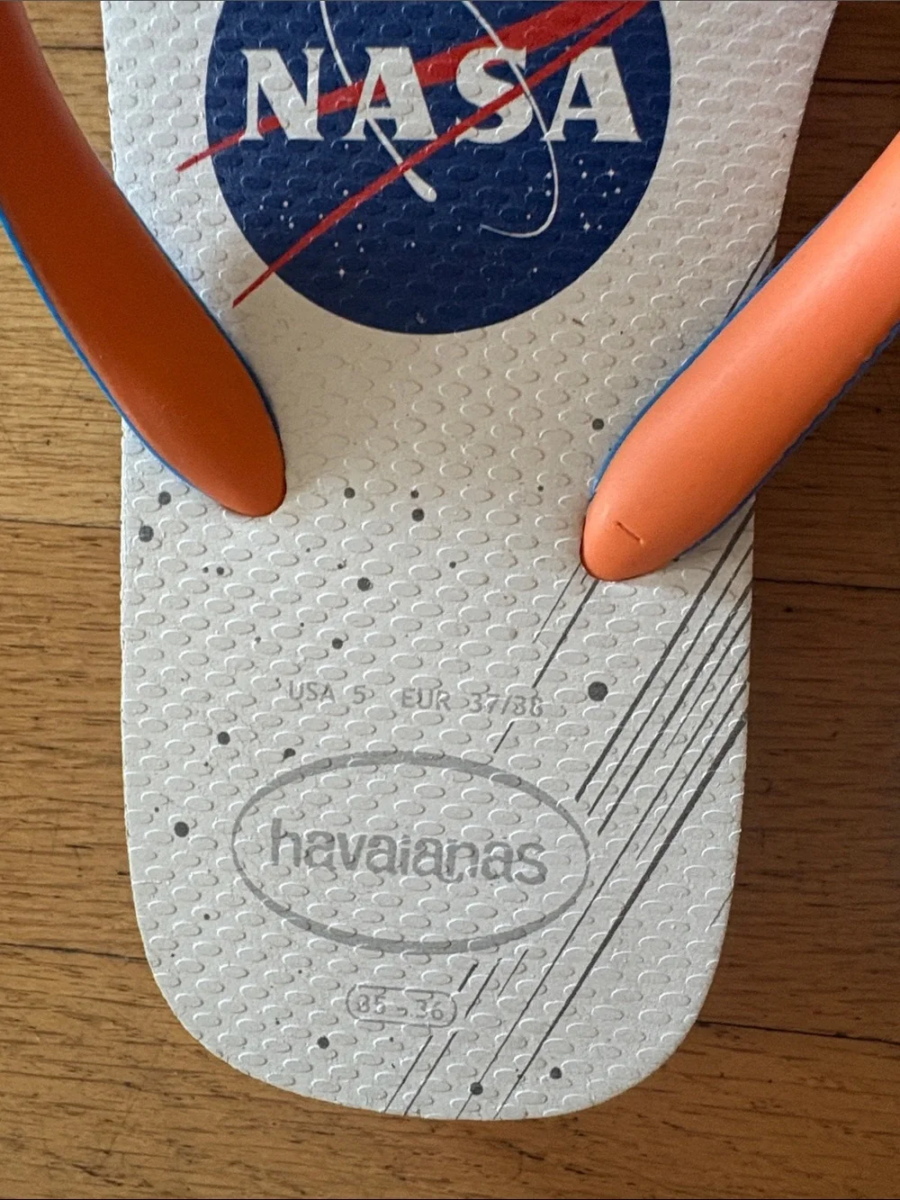 Havaianas Kids NASA Flip Flops - White with Blue & Orange Straps